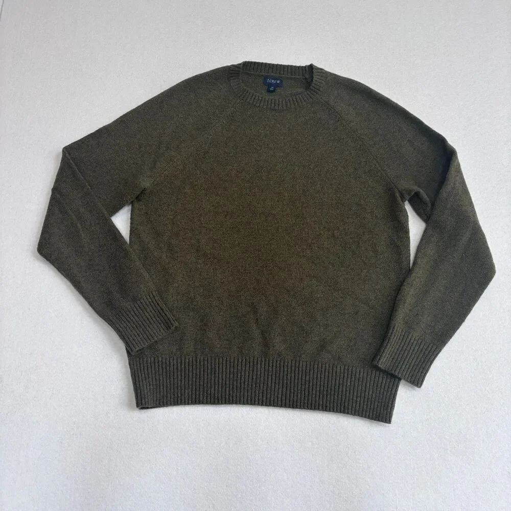 J. Crew Lambswool Blend Sweater Mens M Olive Green Crew Neck Pullover Preppy